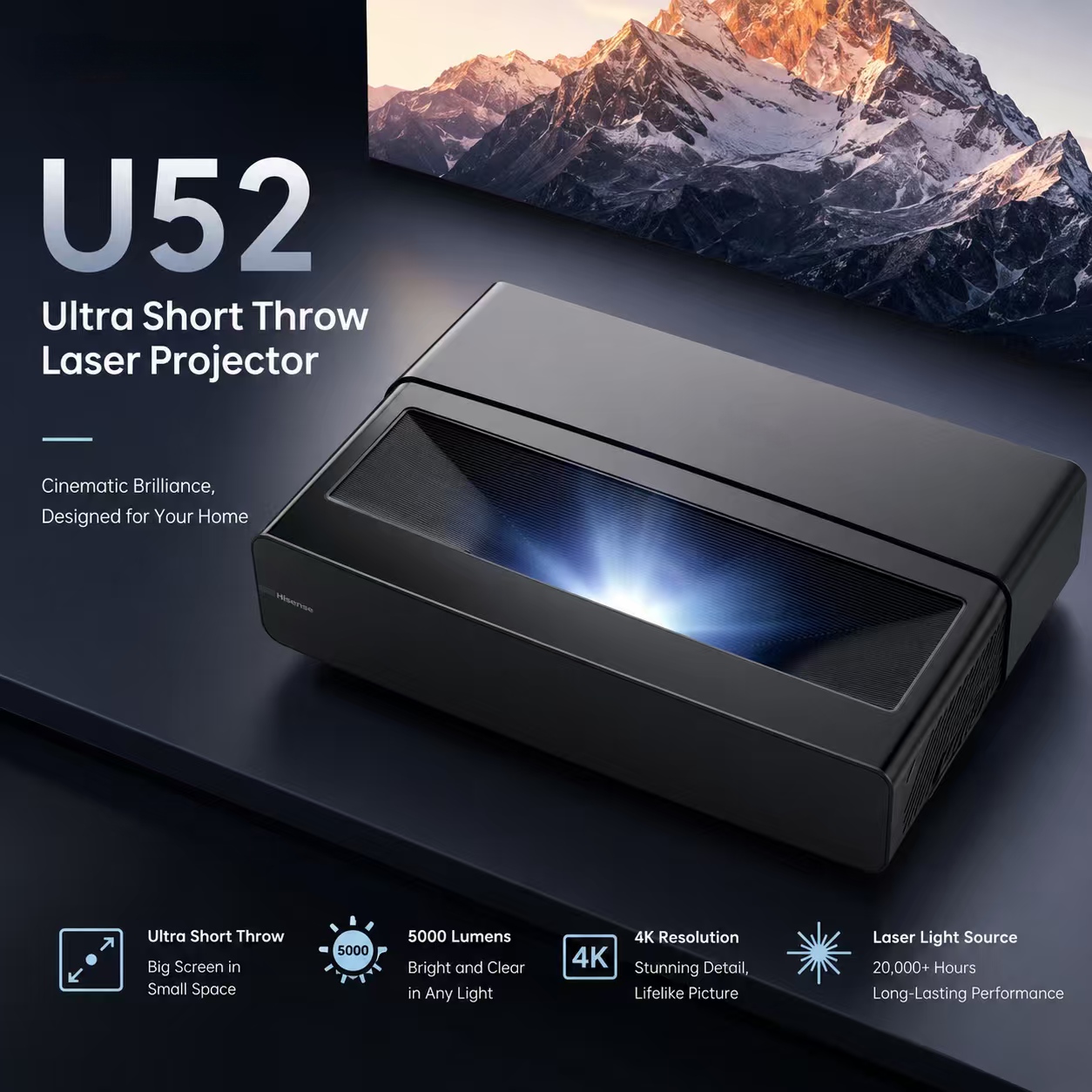 Projecteur DLP U52 4K 5300 Lum - Home Cinema Ultra Short Throw Projector avis et prix